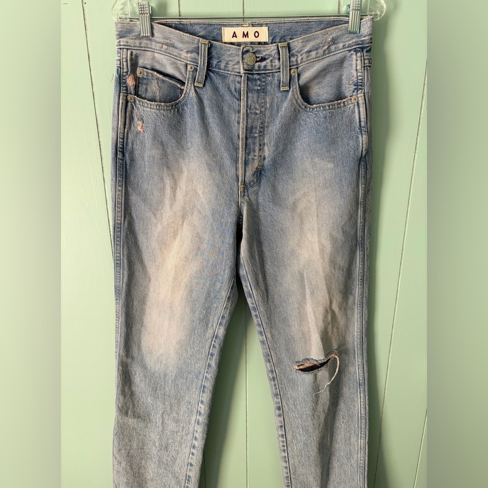 AMO light wash faded distressed jeans denim womens Layla devotion size 28 - Picture 2 of 4